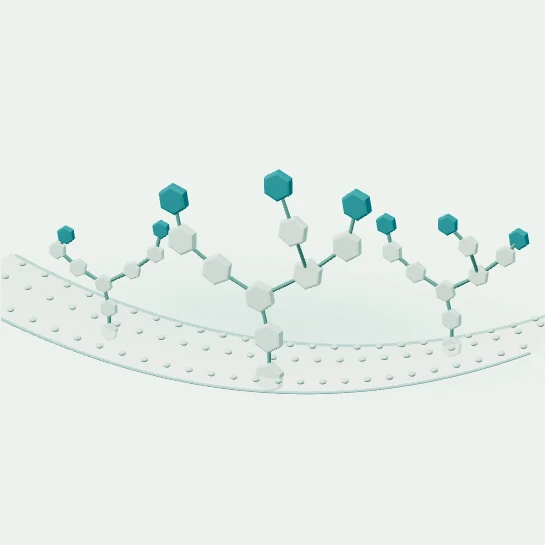 Conceptual three-dimensional illustration of branching sugar chains anchored to a cell surface